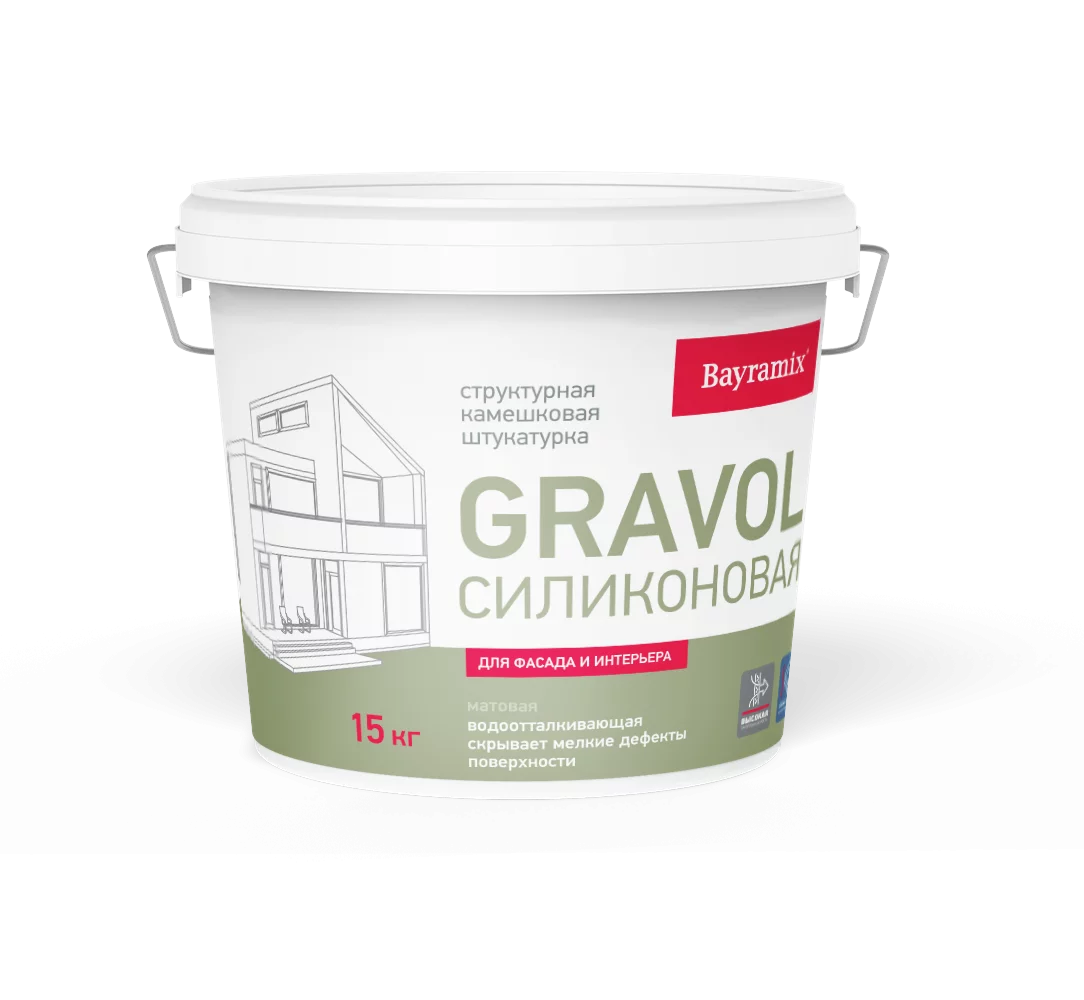 Bayramix Силиконовая декоративная штукатурка Гравол Силикон (15 кг) Gravol с эффектом камешков для наружных и внутренних стен