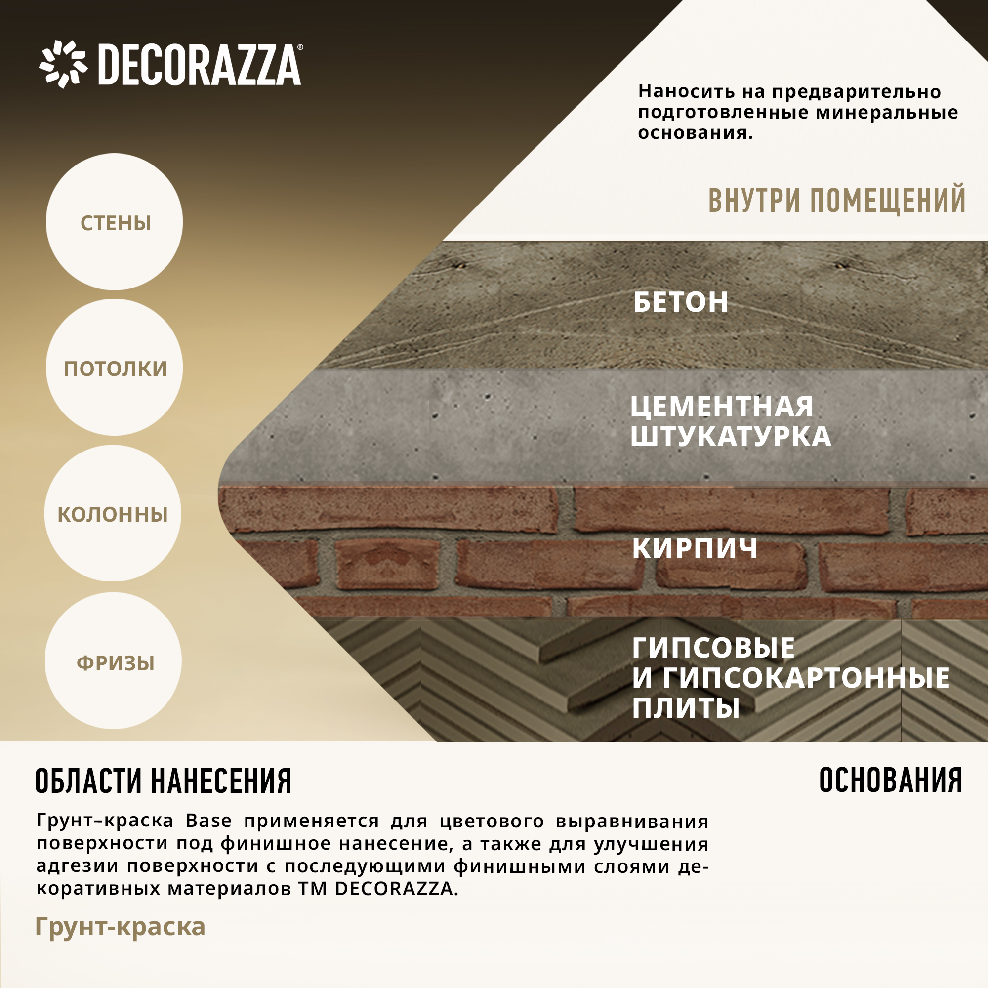 Decorazza Грунт-краска BASE, 9 л — краска защитно-декоративная, без резкого запаха, колеруемая для стен и потолков