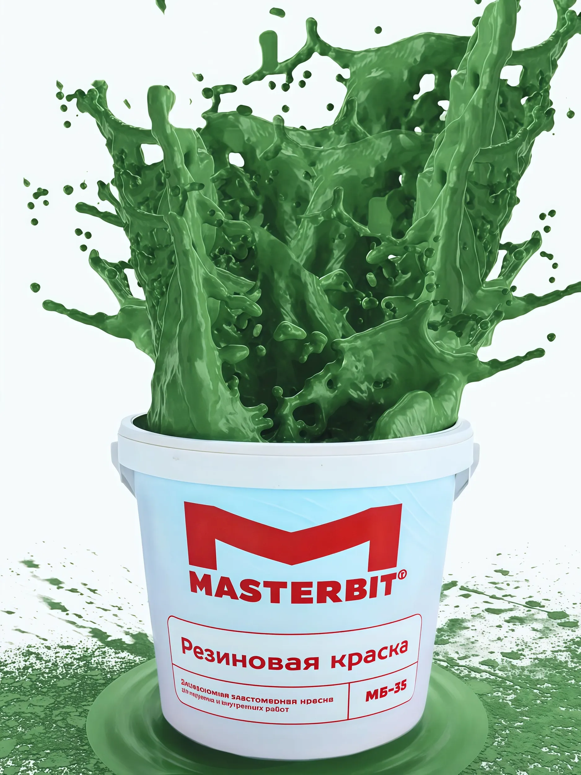 Резиновая краска универсальная МБ-35 ELASTIQ Мастербит, цвет Зеленая трава, фасовка 6 кг: для наружных работ, по штукатурке