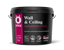 Краска для стен и потолков Wall&Ceiling OLSTA, цвет Белый, фасовка 9 л: для внутренних работ, для стен и потолков